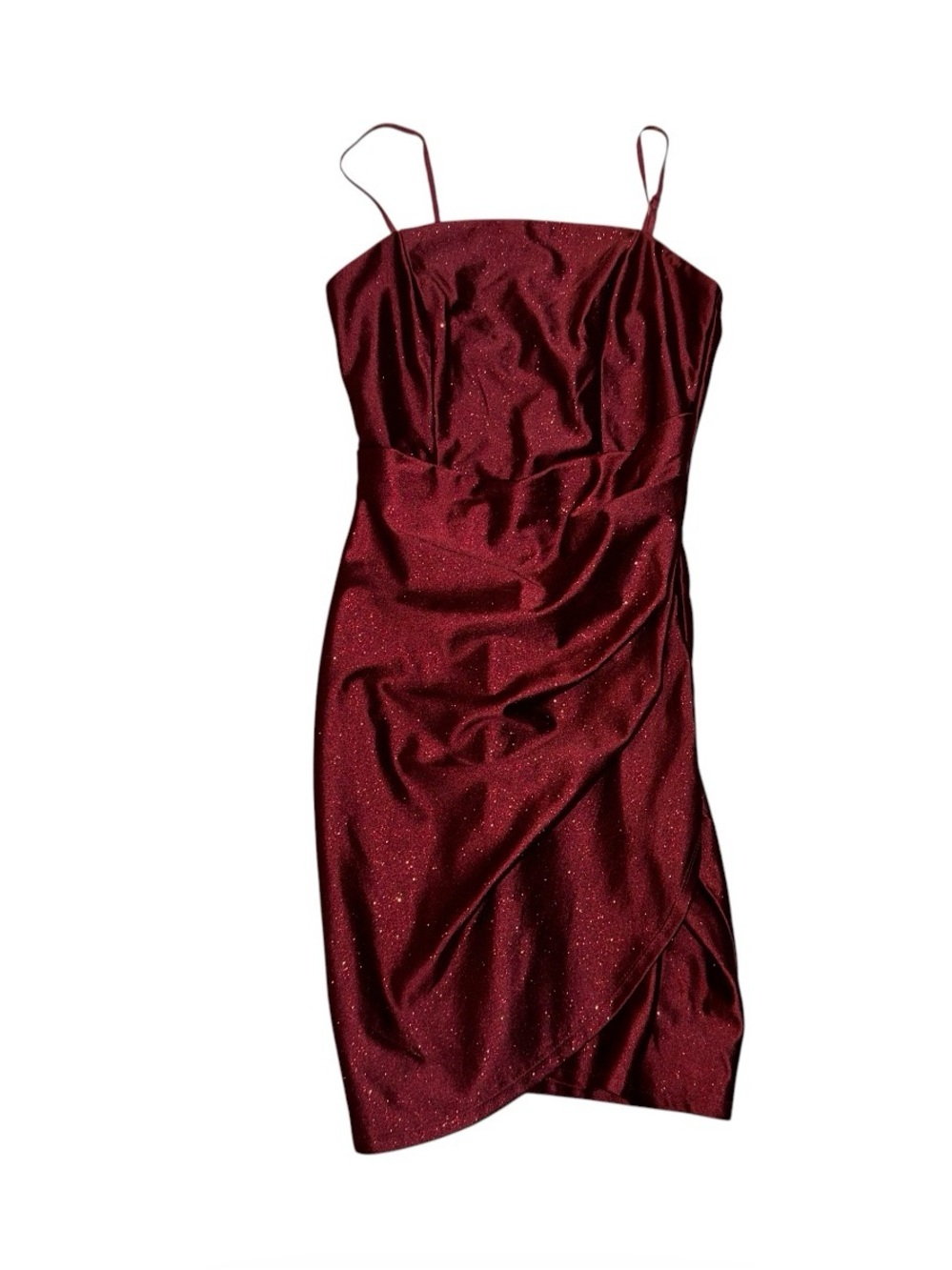 Glitter satin ruched bodycon cocktail dress